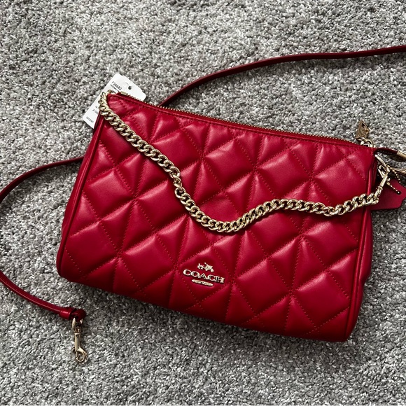 Coach quilted diamond crossbody bag NWT leather red color - Picture 10 of 12